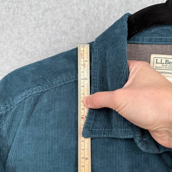 LL Bean Mens Corduroy Long Sleeve Button Up Shirt Size L Dusty Blue Classic - Picture 11 of 13